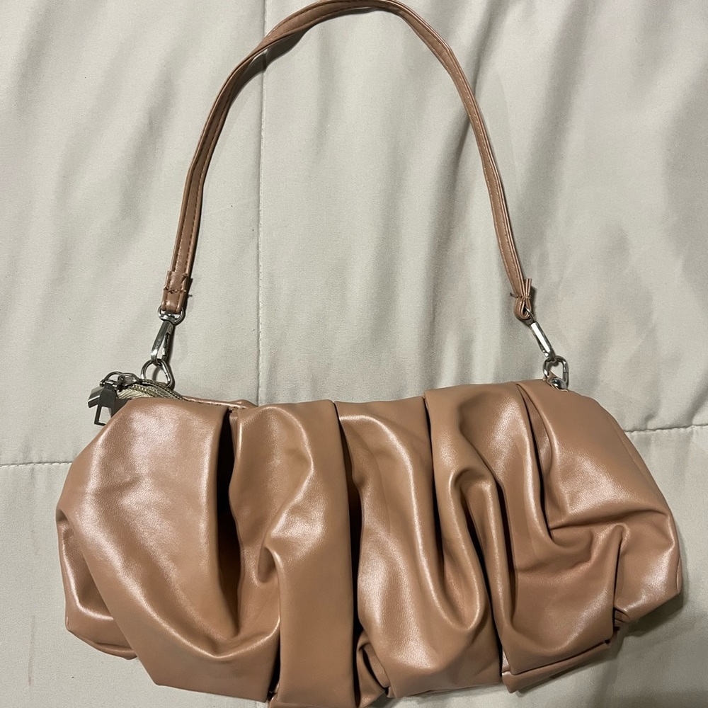 Tan Ruched Shoulder Bag | Minimalist Everyday Purse